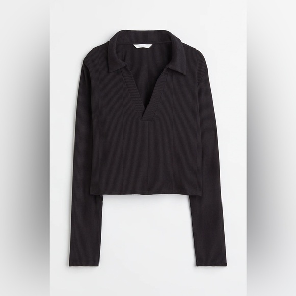 Collared Ribbed Crop Top - Picture 1 of 4